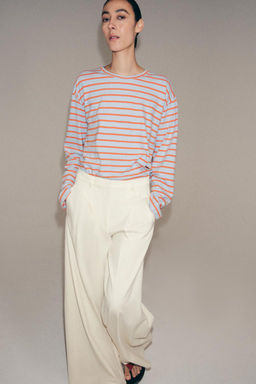 CAMISETA ALGOD?N Y LINO RAYAS / Rosa pastel - Zara фото 23