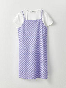 Ekose Desenli K?z ?ocuk Elbise ve Ti??rt