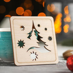 Цена за 3 шт. Подставка под горячее новогодняя Доляна Ёлочка и снежинки, 9?9 см, дерево