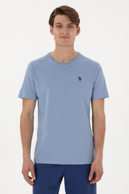 Erkek Regular Fit Bisiklet Yaka Mavi Basic Ti__rt Sepette S_rpriz _ndirim