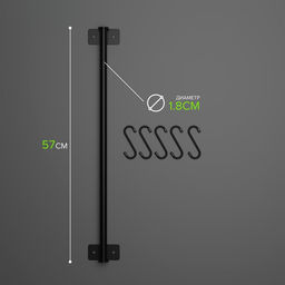 Рейлинговая система для кухни, 57 см, 5 крючков, чёрная