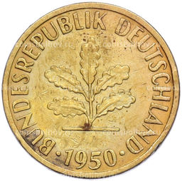 Монета 5 пфеннигов 1950 года J Западная Германия (ФРГ)