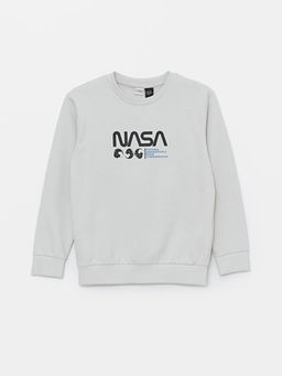 Bisiklet Yaka Bask?l? Erkek ?ocuk Sweatshirt