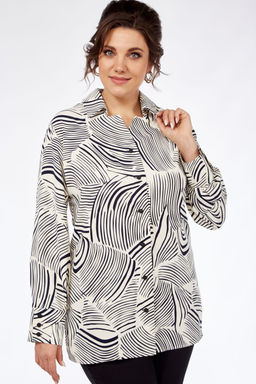 Блуза Элль стиль 2269а молочный/принт черный  фото 4