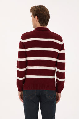 Erkek Regular Fit Polo Yaka Bordo Kazak