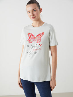 Bisiklet Yaka Bask?l? Hamile Ti??rt