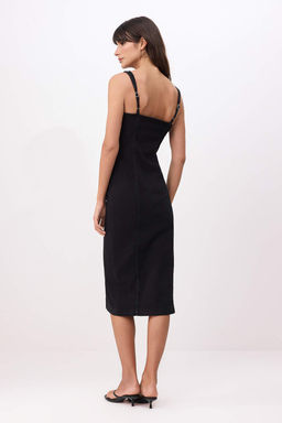 Siyah Dugme Detayl? Orta Esnek Midi Denim Elbise TWOSS26EL00356 - Trendyolmilla фото 4