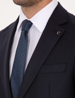 Koyu Lacivert Slim Fit Y_n Kar___ml_ Mikro Desenli Tak_m Elbise - Cacharel фото 7