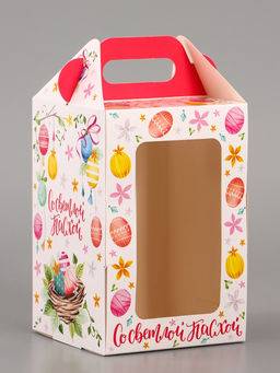 Цена за 5 шт. Коробка подарочная пасхальная, с окном и с ручкой Светлой Пасхи, 10?10?15 см