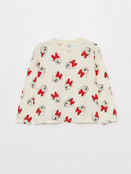 Bisiklet Yaka Minnie Mouse Bask?l? Uzun Kollu K?z ?ocuk Ti??rt