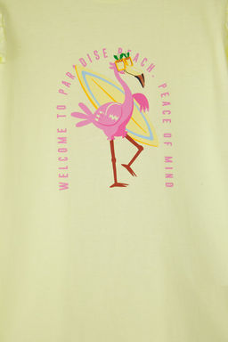 Sar? K?z Cocuk %100 Pamuk Flamingo Bask?l? K?sa Kol Orme T-Shirt TKDSS25TS00061 - Trendyolmilla фото 7