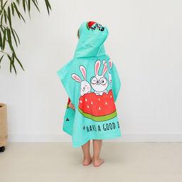 Полотенце-пончо детское махровое Крошка Я Зайчики 60х120см, 100% хлопок, 300гр/м2  фото 4