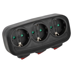 S-GES3-16OB BLACK Разветвитель сетевой с выключателм, с/з. 3 гнезда. 16А, 3500Вт. Черный. ТМ Uniel