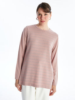 Bisiklet Yaka ?izgili Uzun Kollu Kad?n Triko Kazak