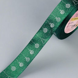 Лента атласная новогодняя Ёлочные игрушки, 25 мм, 231 м, тёмно-зелёная