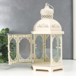 Металлический подсвечник-фонарь на 1 свечу «Цветущие вензеля», стекло, d=10 см, белый, 13.5×15×29 см