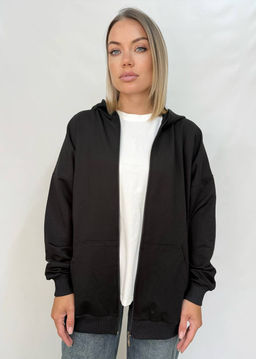 K12997 Толстовка на молнии с капюшоном OVER SIZE (хлопок) ЧЕРНЫЙ