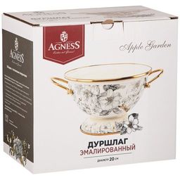 ДУРШЛАГ AGNESS ЭМАЛИРОВАННЫЙ, СЕРИЯ ЯБЛОНЕВЫЙ САД, 20СМ H=14СМ D=20СМ  фото 2