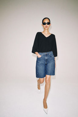 BERMUDA DENIM RELAXED TIRO MEDIO ZW COLLECTION / Azul medio - Zara фото 4