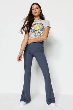 Antrasit Fitilli Flare/Ispanyol Paca Yuksek Bel Esnek Orme Tayt Pantolon TWOSS23PL00135