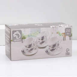 Сервиз чайный Доляна Пташка, 12 предметов: 6 чашек 250 мл, 6 блюдец d=15 см, фарфор, белый