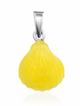 Небольшой нежный кулон Ракушка из натурального медового янтаря и серебра