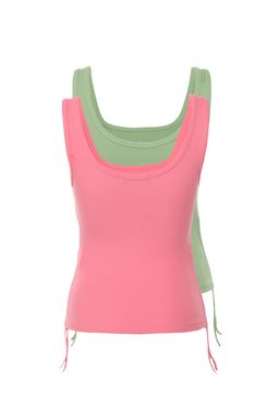 Pembe-Mint 2li Paket Buzgu Detayl? Havuz Yaka Fitilli Esnek Orme Atlet TWOSS21AL0195