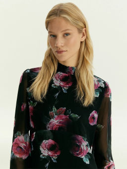 Платье мини из шифона с цветочным принтом, PL1421/armika - Emka фото 4