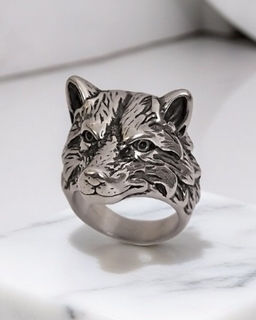 Мужское кольцо из стали Волк