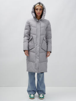 Пальто утепленное стеганное зимнее с капюшоном женское серого цвета 9639Sr - Mtforce фото 2