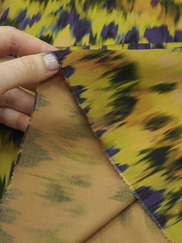 Штапель Премиум Икат цв.горчица/фиолетовый, ш.1.5м, вискоза-100%, 125гр/м.кв - Купава фото 14