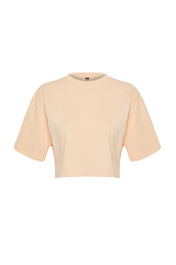 TRENDYOLMILLA Beyaz %100 Pamuk Premium Crop Bisiklet Yaka Orme T-Shirt TWOSS23TS00038  фото 23