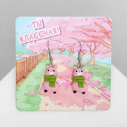 Серьги ассорти Радость ламы, цвет зелёно-розовый в серебре