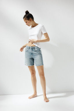 TRF MID-WAIST DENIM BERMUDA SHORTS