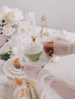 Чайная пара WY Spring flowers, фарфор, 220 мл, зелёная