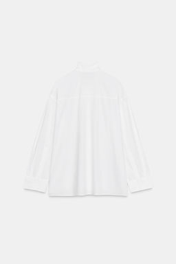 OVERSIZE POPLIN SHIRT WITH LACE-TRIMMED TIE
