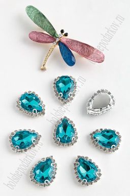 Стразы пришивные в серебряной оправе 17*23 мм "Капля" (5 шт) SF-2052, голубой №12