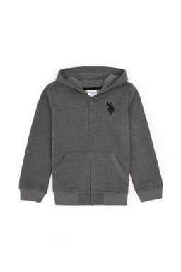 Erkek _ocuk Antrasit Melanj Fermuarl_ Kap__onlu Sweatshirt