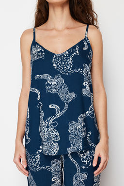 Trendyolmilla Lacivert Kaplan Desenli Ip Ask?l? Viskon Dokuma Pijama Tak?m? THMSS24PT00127  фото 10