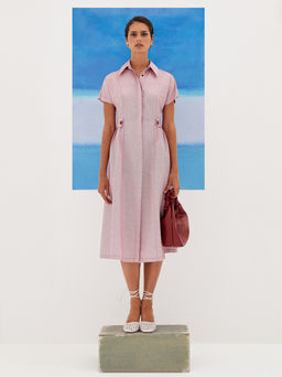 Льняное платье приталенного силуэта 422.050102/Красный