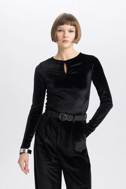 Облегающая футболка с круглым вырезом и длинными рукавами - Defacto фото 5