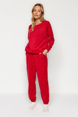 Trendyolmilla Lacivert Puantiyeli Polar K?sl?k Orme Pijama Tak?m? THMAW24PT00032  фото 4