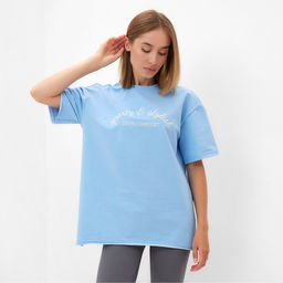 Футболка женская MINAKU OVERSIZE FIT: SPORTY & STYLISH цвет голубой, р-р 46