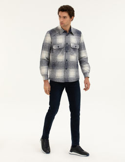 Темно-синяя рубашка-рубашка в клетку из смесовой шерсти - Cacharel фото 4