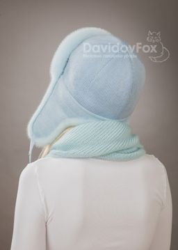 Комплект ушанка трикотаж норка голубая косынка
