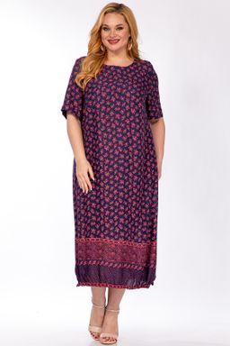 Платье синее с розовым принтом из вискозы plus size - Almond фото 2