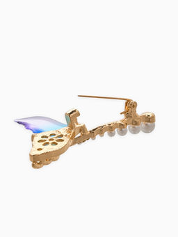 Брошь «Хвост Русалки» с жемчугом, цветная в золоте