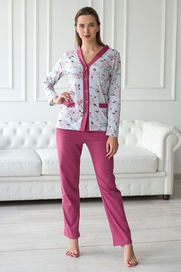 Пижама женская из жакета и брюк из кулирки Эльза цветы, брусничный - Амадэль фото 8