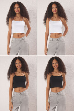 Trendyolmilla Antrasit-Beyaz-Bordo-Bej 4lu Paket Ask?l? Crop Vucuda Oturan Esnek Orme Atlet TWOSS25AL00051  фото 15