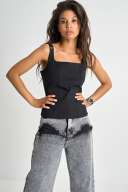 Топ корсет с люверсами на бретелях черный - Fly фото 6